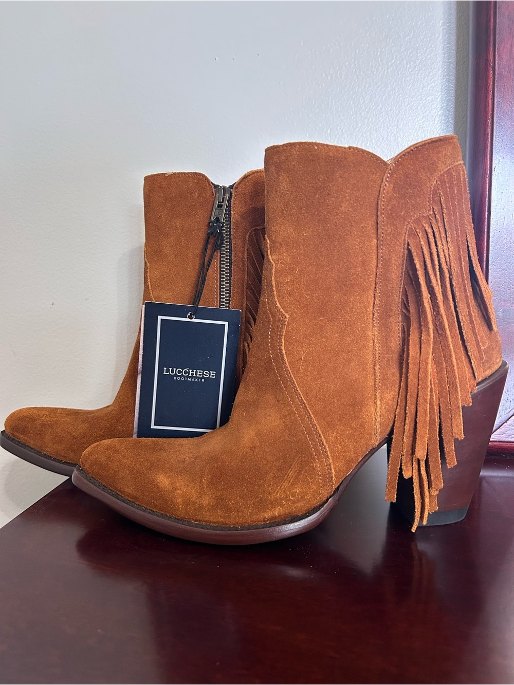 Lucchese Maypop Suede Fringe Western Ankle Boots